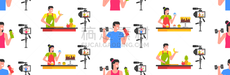 四方连续纹样,运动,食品,博客,女人,水果,厨房,绘画插图,幸福,互联网