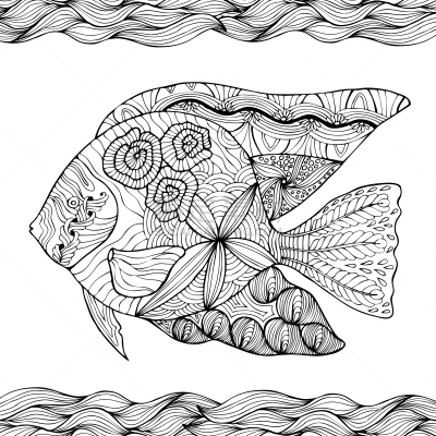 乱画,鱼类,白色,成年的,式样,花纹,动物手,着色,挥手,复古