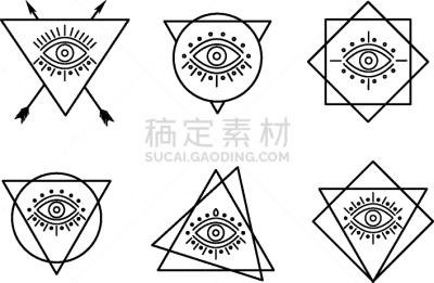 看,全部,动物眼睛,三角形,线条,白色,理论设计标签,分离着色,炼金术