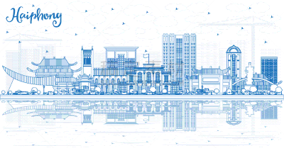 越南,海防,城市天际线,轮廓,蓝色,旅途,商务,直的,鸟类,建筑