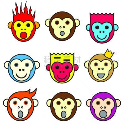 卡通,动物,矢量,绘画插图,猴子,拟人,可爱的,商务,野生动物,肖像