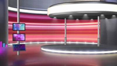 电视演播室，虚拟演播室设置。理想的绿屏合成。