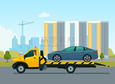 都市风景,绘画插图,拖运卡车,司机,扁平化设计,矢量,汽车,轿车,背景幕,运输
