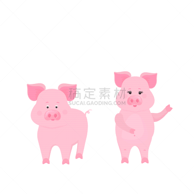 猪,动物,可爱的,卡通,幽默,农业,传统,春节,坐,站