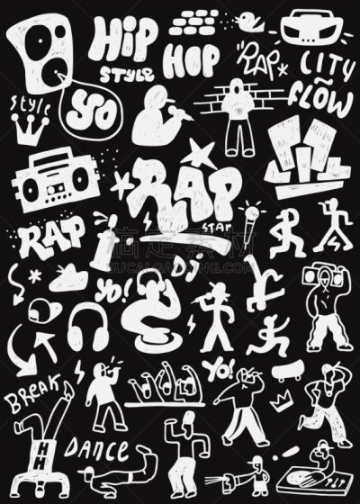 嘻哈,乱画,耳机,男孩,文字,符号,运动鞋,图像,性格,矢量