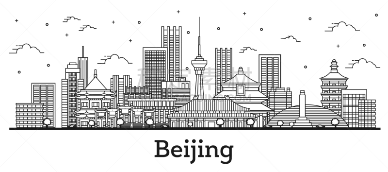 北京,现代,白色,轮廓,建筑外部,分离着色,商务,细的,著名景点,背景