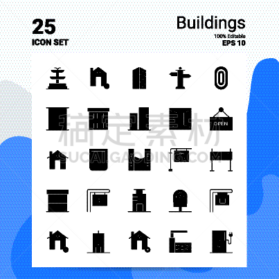 25 buildings icon set 100 editable eps 10 files