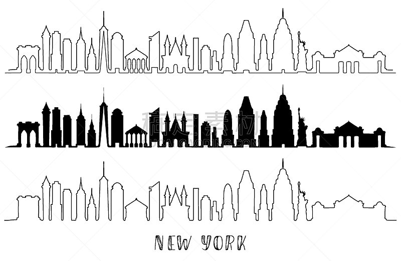 建筑,城市天际线,纽约,现代,建造物,线条画,草图,城市,剪影