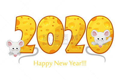 2020,奶酪,新年前夕,纹理效果,新年,可爱的,模板,动物,问候