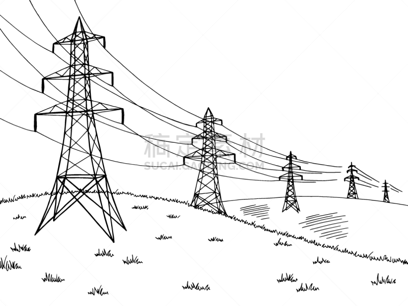 电力线,草图,绘画插图,白色,矢量,地形,黑色,插画,空的,技术
