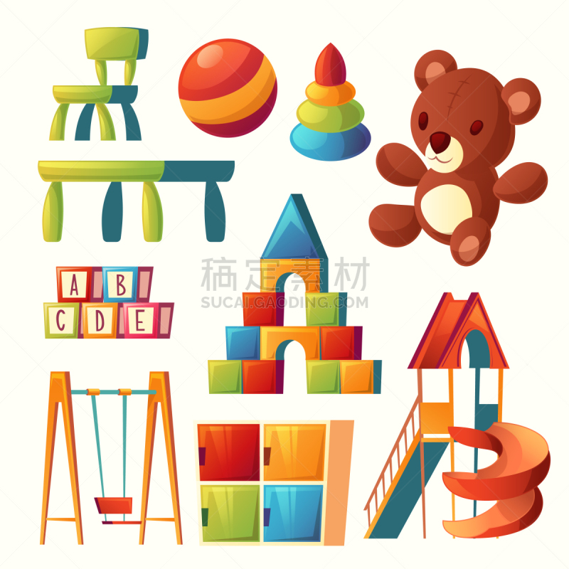 儿童,玩具,动画片,游乐场,跷跷板,立方体,白色,褐色,可爱的,欢乐