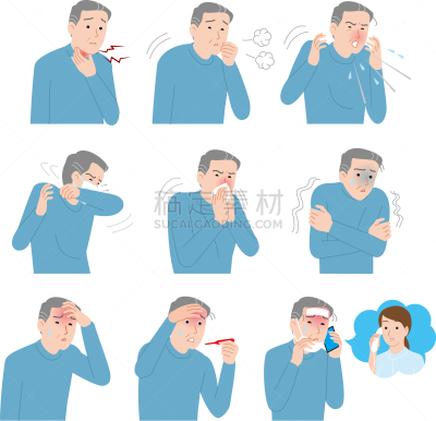 老年男人,女护士,寒冷,热,健康保健,护士,仅日本人,医疗流程,头痛,病原