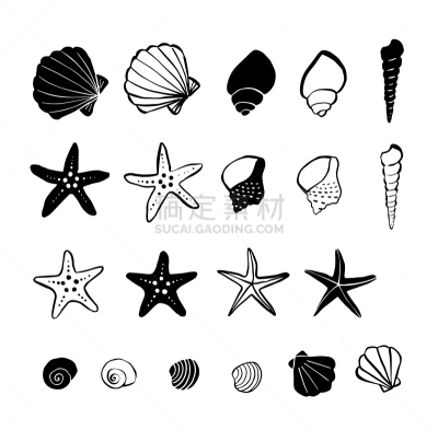 绘画插图,甲壳动物,海星,钢笔画,安逸,热带气候,海滩小屋,简单,画画
