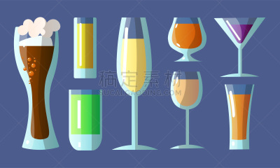 饮料,矢量,玻璃杯,绘画插图,时尚,形状,漫画,平坦的,多样,布置
