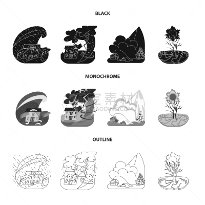 天气,发狂的,图标,螺线,环境,雪,烟雾,海啸,波浪,设计