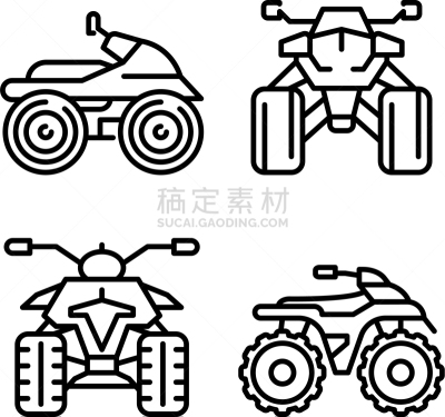 轮廓,爬山四驱车,计算机图标,分离着色,四驱车,运动,直的,特技自行车,矢量