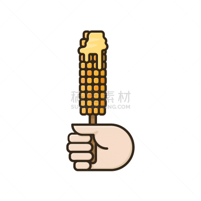 矢量,老玉米,绘画插图,分离着色,手牵手,蔬菜,热,背景分离,食品,计算机图标