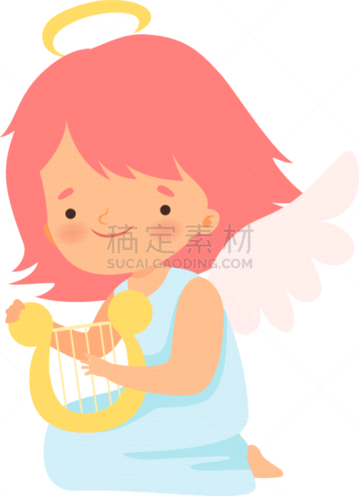 女孩,可爱的,进行中,翅膀,雨云,天使,竖琴,儿童,婴儿,白昼