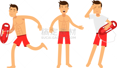 三个物体,青年人,救生员,专业人员,男人,男孩,夏天,红色,概念,布置