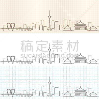 沈阳,城市天际线,草图,铅笔,亚洲,矢量,侧面像,绘制,剪影