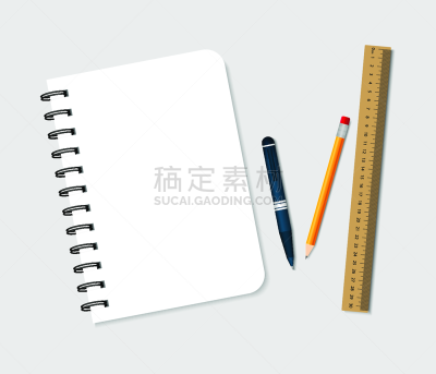 绑扎了的,笔记本,办公用品,数学,尺,日记,空白的,铅笔,矢量,小册子