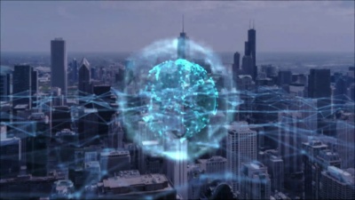  分辨率全球网络技术和连接数据与芝加哥的双重曝光