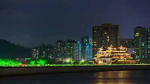 夜间照明珠海市著名海湾餐厅全景 延时中国