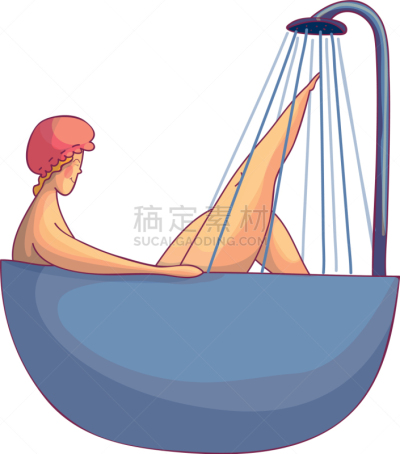 可爱的,女人,色彩鲜艳,浴盆,现代,自然美,浴帽,女孩,取得,画画