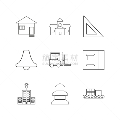 直的,工业,建筑业,建筑体,图标,房屋,三角板,酒店,叉车,矢量