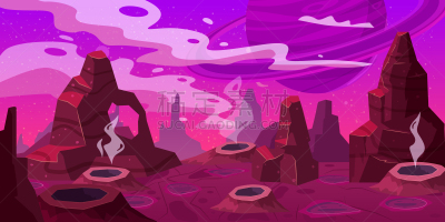 太空,卡通,地形,矢量,概念,幻想,平视角,非凡的,外星人,行星