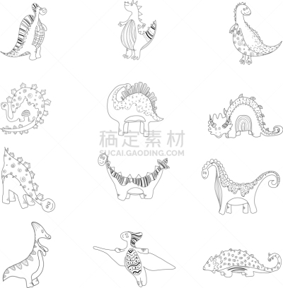 可爱的,动画片,婴儿,白色背景,童话故事,简单,图像,矢量,黑白图片,收集