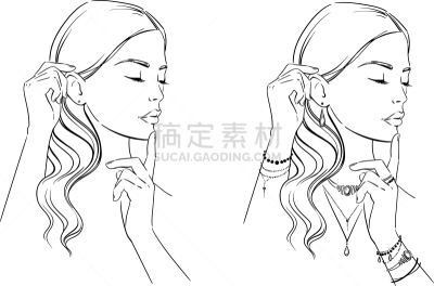 女人,人的脸部,绘画插图,时尚,美,手,珠宝,模板,注视镜头,出示
