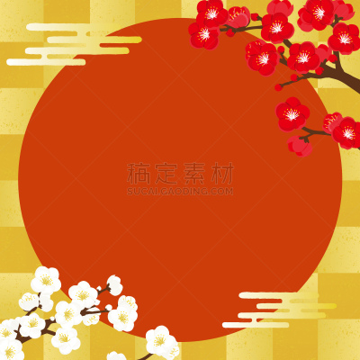 背景,绘画插图,梅花,矢量,白色,新年,红色,黄金,新年前夕,云