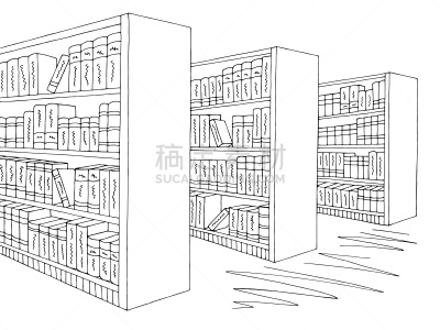 图书馆,草图,绘画插图,白色,室内,架子,矢量,黑色,插画,空的