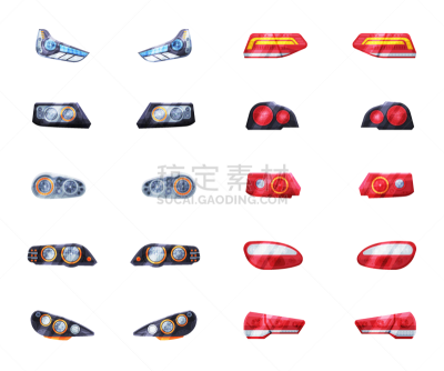 绘画插图,汽车,头灯,外立面,舞台,发光二级管,矢量,机动车,白色背景,夜晚