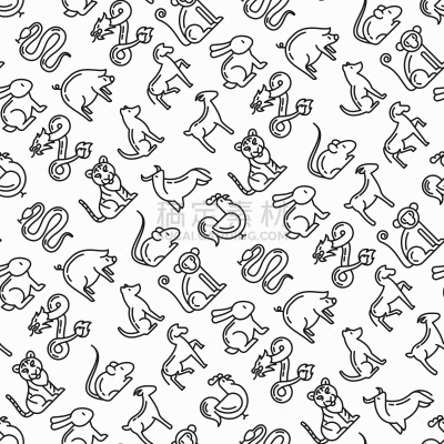 猴子,十二生肖,狗,细的,猪,山羊,四方连续纹样,兔子,背景,绘画插图