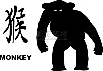 猴年,猴子,分离着色,白色,符号,无人,设计元素,矢量,手写