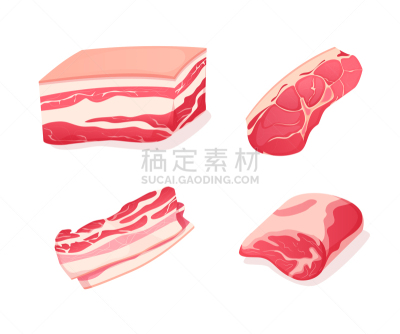 清新,猪肉,多层效果,熏猪肉,嫩里脊排,肉片,腰肉,牛排,菜单,背景分离