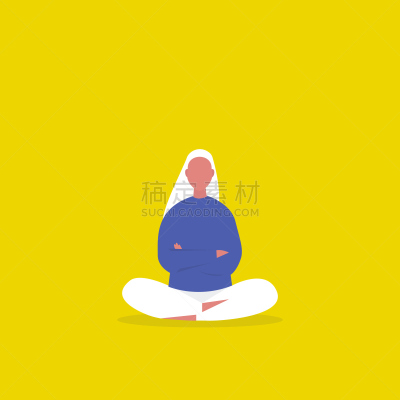 莲花坐式,平衡,女性,性格,矢量,剪贴画,绘画插图,青年人,里面,坐