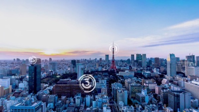 云天中现代智慧城市市中心的现代建筑。延时