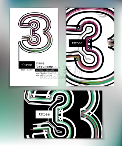 数字3,设计师,名片,概念,创造力,酷,商务,图像,矢量,收集