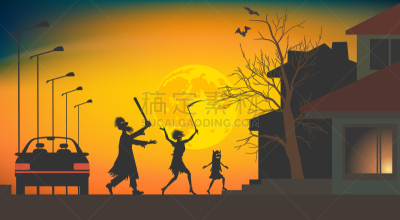 偏好,家庭,挨家挨户推销的人,化妆舞会服,事件,十月,恶魔,问候,剪影