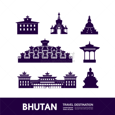 不丹,旅游目的地,旅途,概念,图像,矢量,天空,建筑,度假,剪影