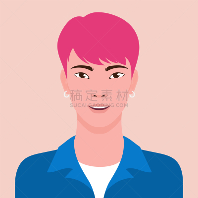 男性美,矢量,绘画插图,亚洲,男人,平坦的,青年人,潮人,注视镜头,微笑