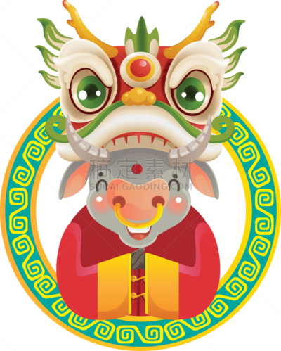 母牛,可爱的,传统,贺卡,春节,中文,新年前夕,十二生肖,动物,节日