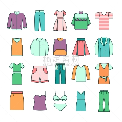 衣服,女人,时尚,计算机图标,线条,平坦的,外衣,衬衫,收集