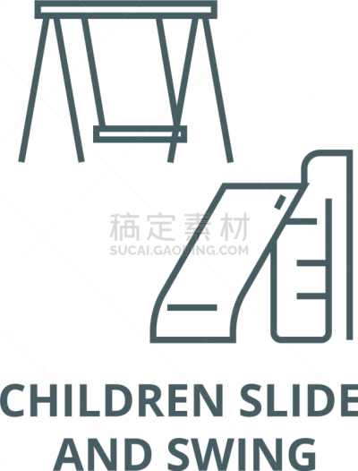 儿童,滑梯,线图标,人,男孩,户外,夏天,轮廓,荡秋千,收集
