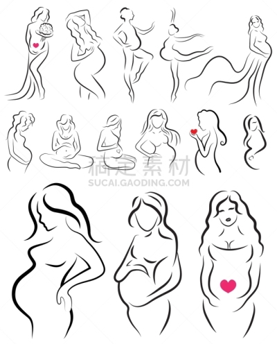 女人,草图,分离着色,轮廓,白色,母亲,怀孕,剪影,布置,预期