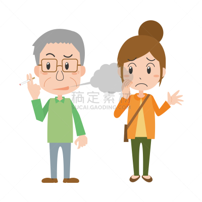 女人,烟,香烟,老年男人,可爱的,一个人,尼古丁,烟草,被动吸烟,绘画插图