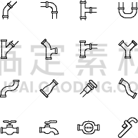 线条,管道,图标集,家庭,模型,商务,排水口,部分,技术,工程